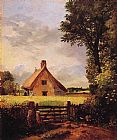 Cottage Canvas Paintings - A Cottage in a Cornfield